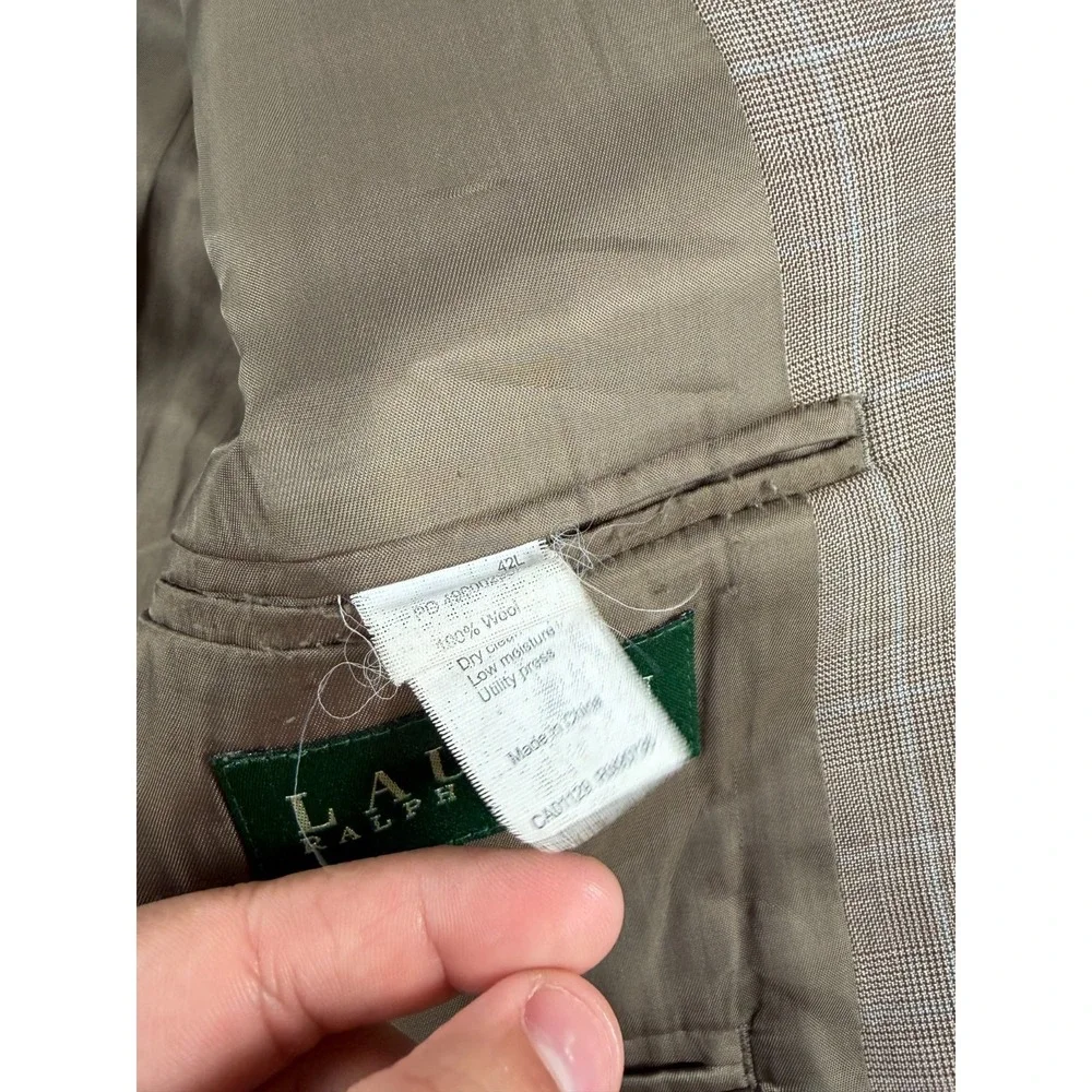 Lauren Ralph Lauren Blazer Mens 42L Tan Glen Plaid Wool 2 Button Sport Coat